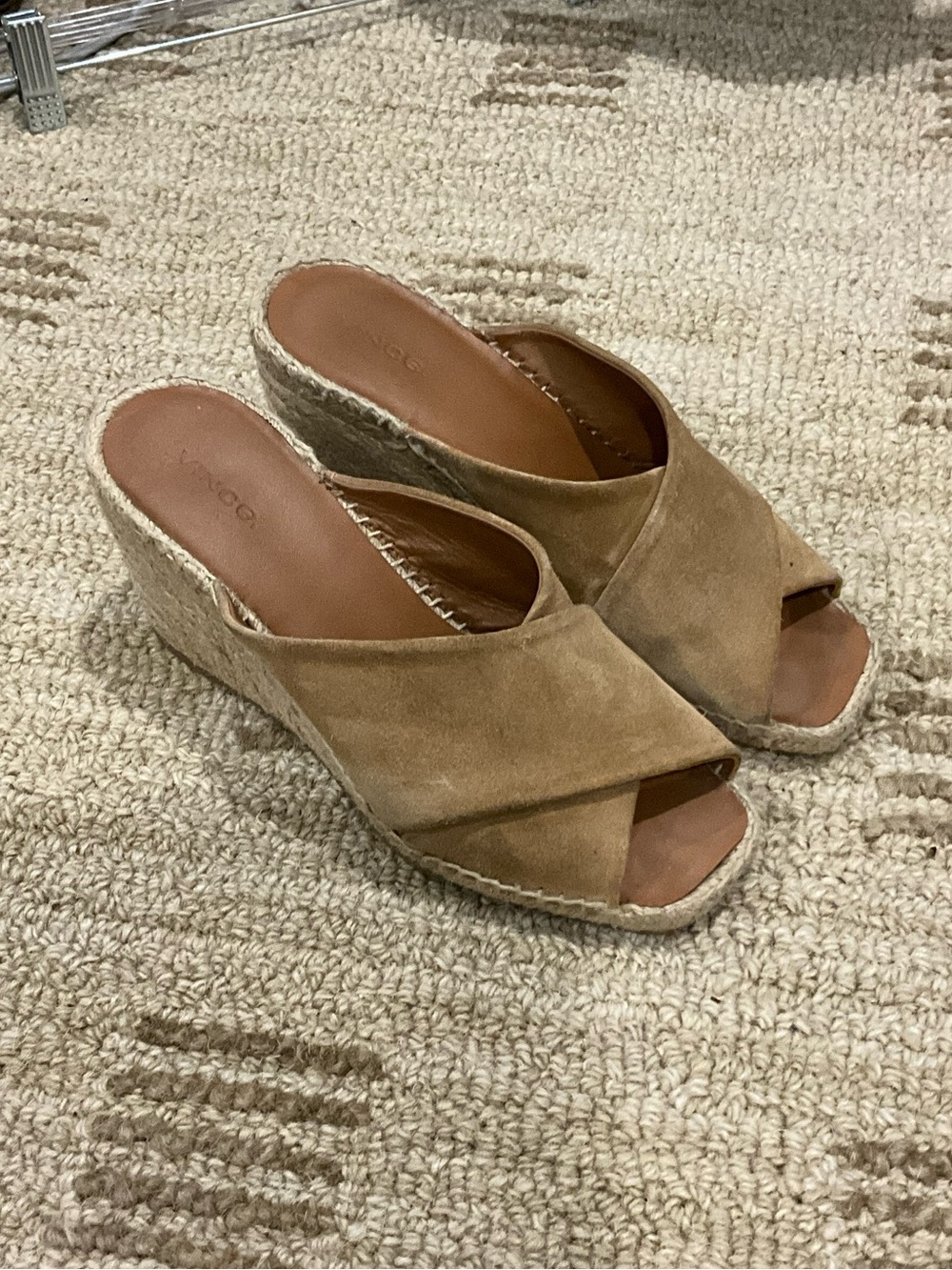 Vince Suede Crisscross Espadrille Wedge - Tan